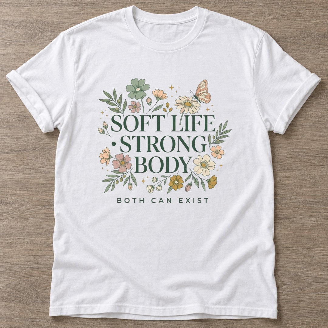 White Soft Yet Strong T-shirt — rest and recovery design, for women who train