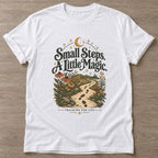 White Little Magic T-shirt — motivational slogan design, for women who train