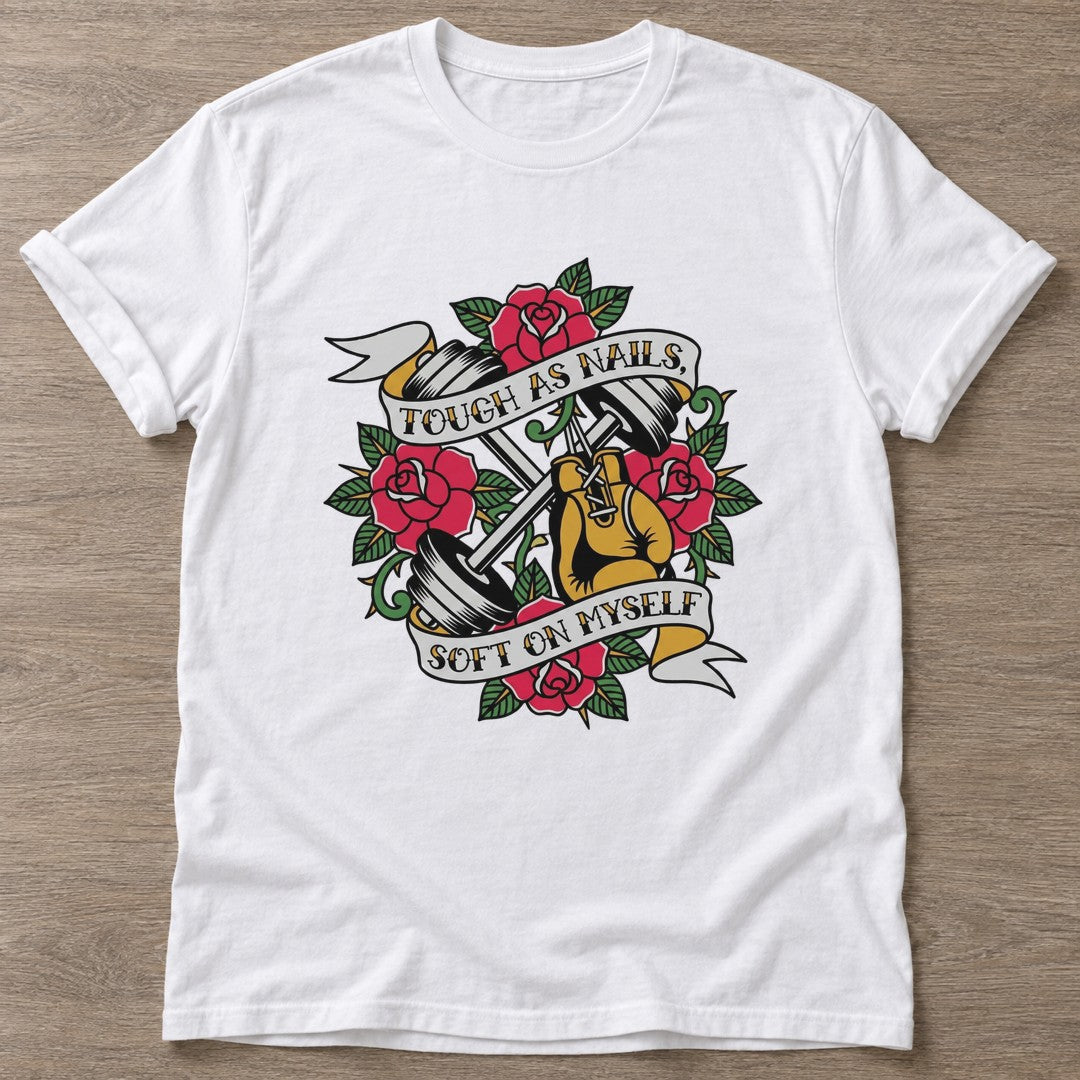 White Soft On Myself T-shirt — rest and recovery design, for women who train